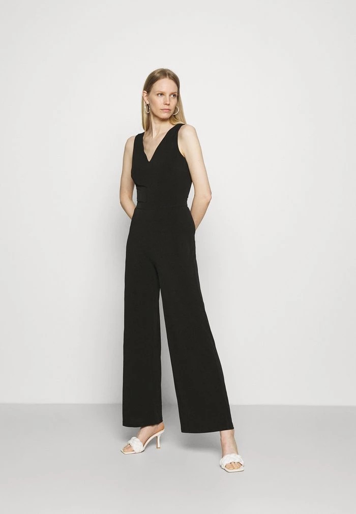 Costumes ANNA FIELD Anna Field Punto Wide Leg Deep V Sleeveless Occasion Jumpsuit Noir Femme | HRW-3766293